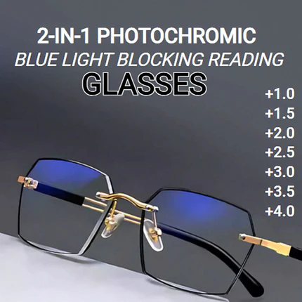 Arenzza sapphire-hard anti-blue light reading glasses with clear lenses, designed for durability and eye protection, dual-use for near and far vision.