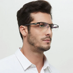 A pair of Arenzza sapphire-hard blue light reading glasses with clear lenses, designed for eye protection and durability.
