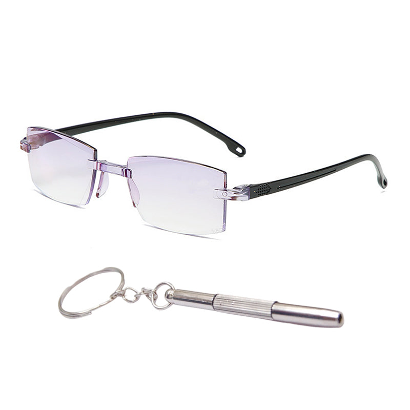 A pair of Arenzza sapphire-hard anti-blue light reading glasses with clear lenses for near and far vision, designed for eye protection.