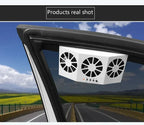 Arenzza solar car cooling exhaust fan installed on a vehicle's window for improved air circulation and temperature regulation.
