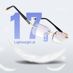 A pair of Arenzza sapphire-hard anti-blue light reading glasses with clear lenses, designed for durability and eye protection.