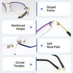 Arenzza sapphire-hard anti-blue light reading glasses with dual-use design for near and far vision, offering eye protection and durability.