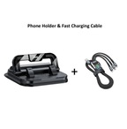 Arenzza 360° rotating foldable phone holder with anti-slip base, suitable for desk, car, and travel use, holding a smartphone.