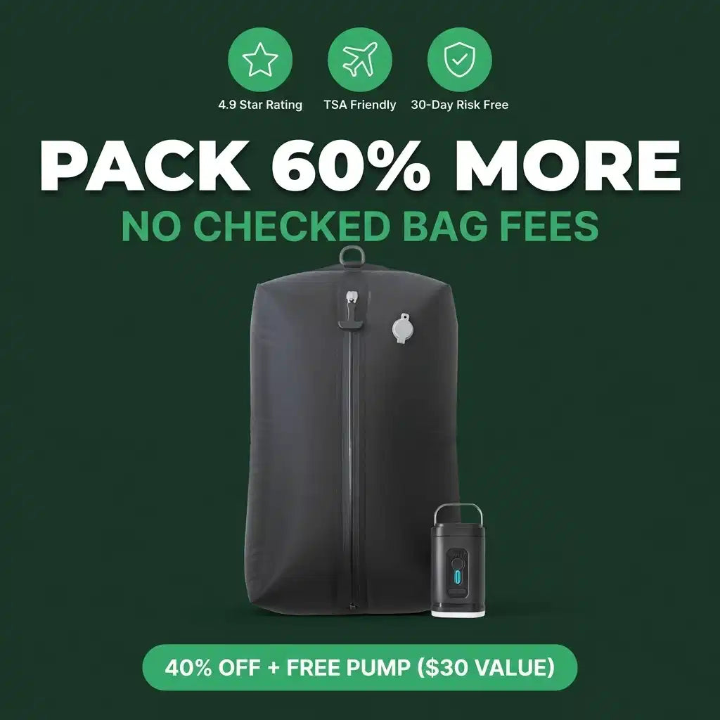 Arenzza VakuShield™ Pro vacuum bag with built-in PocketPump for efficient food storage and space-saving compression.