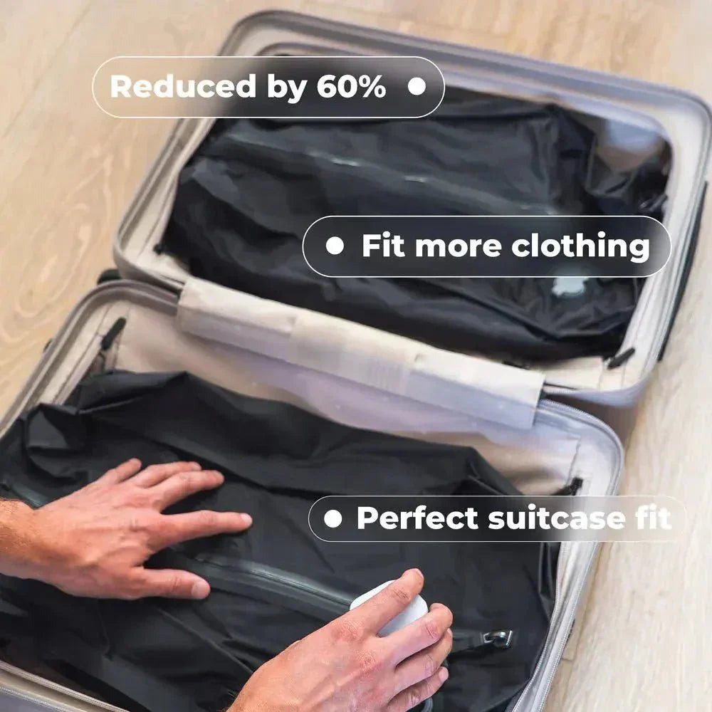 Arenzza VakuShield™ Pro vacuum storage bag with integrated PocketPump for space-saving clothing and bedding storage.