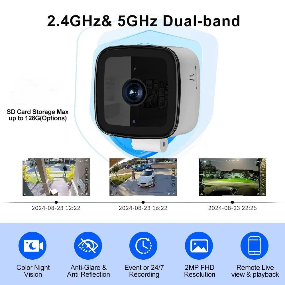 Arenzza Smart 2K Window Security Camera with ultra-HD night vision, showing a sleek camera mounted on a window frame.