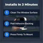 Arenzza Smart 2K Window Security Camera showcasing ultra-HD night vision with three-step setup process in a clear infographic.