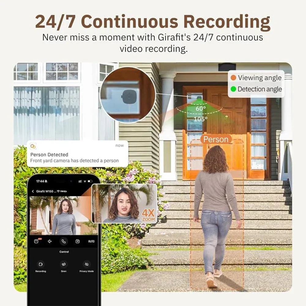 Arenzza Smart 2K Window Security Camera with Ultra-HD night vision, mounted on a window for home surveillance.