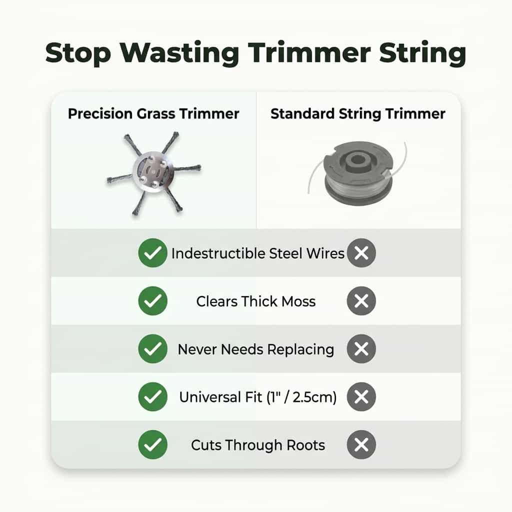 Arenzza precision grass trimmer with adjustable handle and spinning cutting head for precise lawn edging and trimming.
