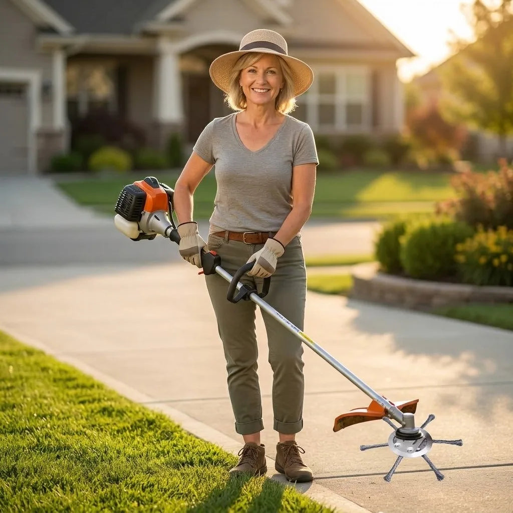 Arenzza precision grass trimmer with a lightweight design and adjustable handle, ideal for neat, professional-looking lawn edges.