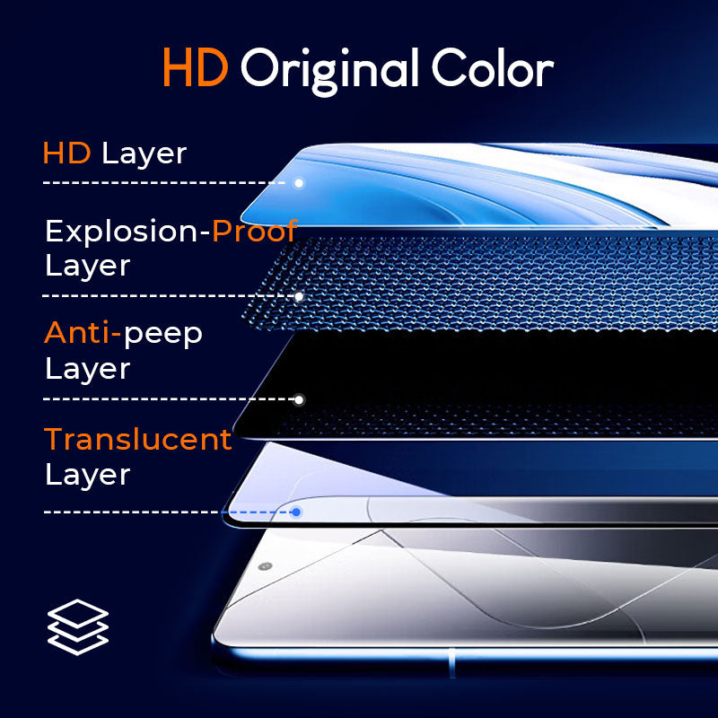 Arenzza 3C anti-peep and 4K HD glass screen protector with auto dust-elimination installation on a Samsung Galaxy S series phone.