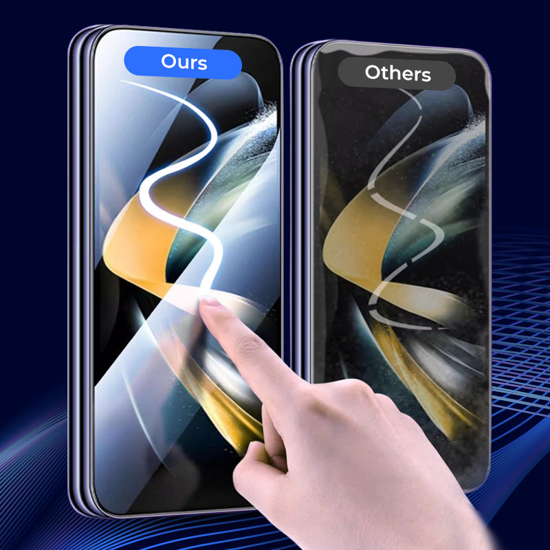 Arenzza anti-peep 4K HD glass screen protector with auto dust-elimination for Samsung Galaxy S Series, showing installation process.