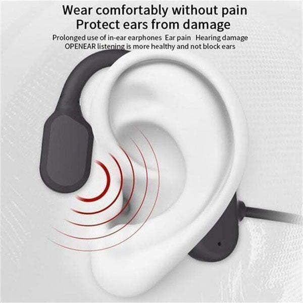 Arenzza bone conduction Bluetooth headphones in black, showing the open-ear design and adjustable headband for comfortable listening.