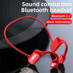 Arenzza Bone Conduction Bluetooth Headphones resting on a surface, showcasing their sleek design and open-ear fit for comfortable listening.