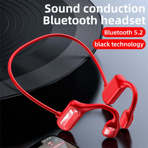 Arenzza Bone Conduction Bluetooth Headphones resting on a surface, showcasing their sleek design and open-ear fit for comfortable listening.