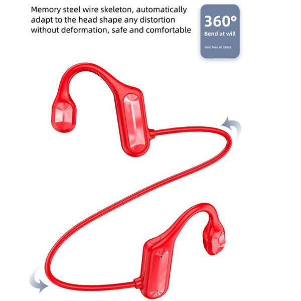 Arenzza Bone Conduction Bluetooth Headphones with open-ear design and sleek black finish, showing the headphone's earbuds and headband.