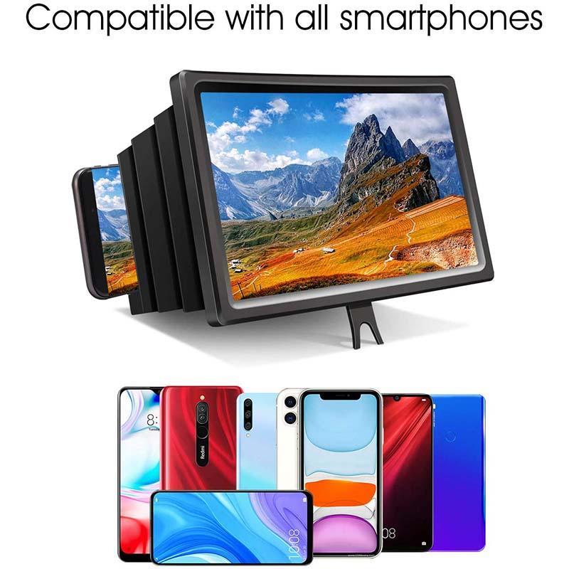 Arenzza 3D mobile phone screen amplifier displaying a smartphone with enlarged 3C screen for better viewing.