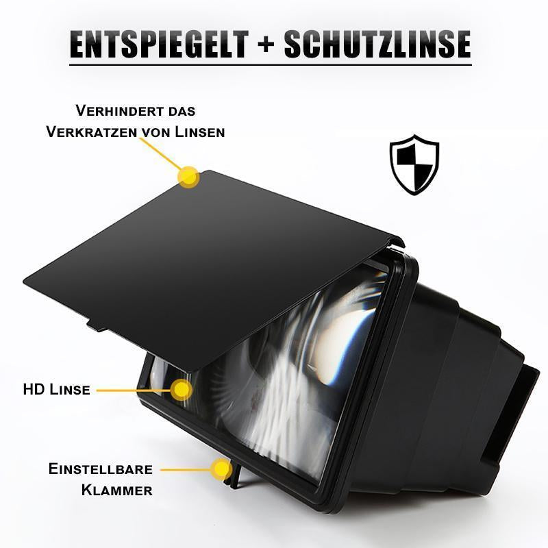 Arenzza 3D Mobile Phone Screen Amplifier displaying a smartphone with enlarged, clear 3D-enhanced screen view for 3C devices.
