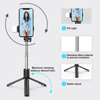 Arenzza 6-in-1 wireless Bluetooth selfie stick, 3C product, showing adjustable extendable design and Bluetooth control buttons.