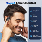 Arenzza Smart Bluetooth translation earbuds with charging case, black wireless earphones for language translation and music.
