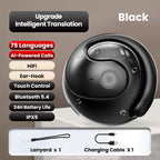 Arenzza Smart Bluetooth Translation Earbuds in black, showing the compact wireless earbuds with charging case on a white background.