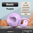 Arenzza Smart Bluetooth translation earbuds, 3C wireless earbuds with sleek design and charging case, shown in a close-up view.