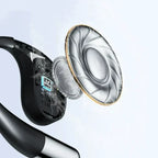 Arenzza wireless open-ear earbuds with LED display, 3C electronic device, showing sleek design and open-ear fit in a clear image.