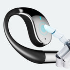 Arenzza wireless open-ear earbuds with LED display, 3C product, showing sleek design and open-ear fit for comfortable listening.