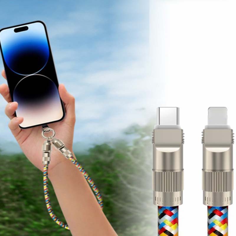 Arenzza 2-in-1 Phone Lanyard Charging Cable with built-in connectors for convenient charging and carrying of smartphones.