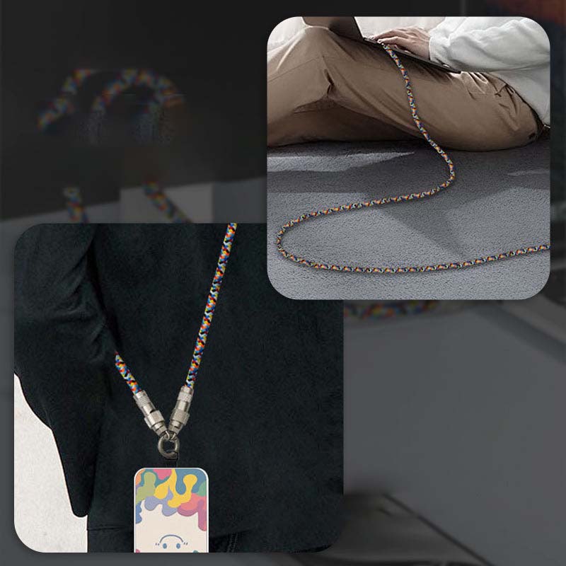 Arenzza 2-in-1 Phone Lanyard Charging Cable with USB and USB-C connectors, 3C data transfer and charging cable for smartphones.
