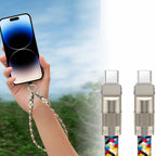 Arenzza 2-in-1 Phone Lanyard Charging Cable for 3C devices, featuring a compact design with USB and charging connectors visible.