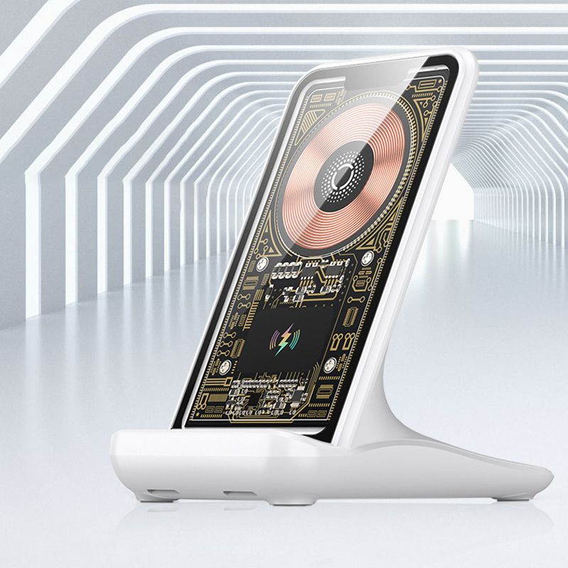 Arenzza 100W wireless fast charger and phone holder, featuring a sleek 3C design with charging pad and adjustable phone grip.
