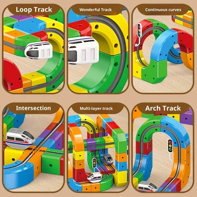 Aarenza BuildLoop™ DIY Magnetic Train Track Set with colorful, interconnected magnetic train tracks for creative play and active fun.