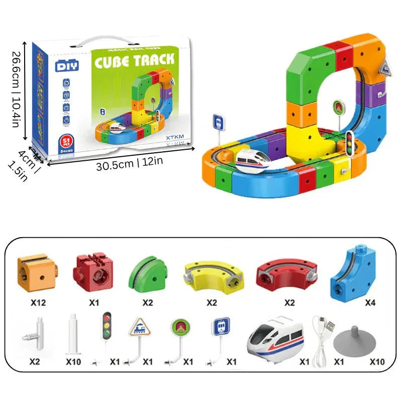 Aarenza BuildLoop™ DIY magnetic train track set with colorful tracks and train pieces for creative, active play.