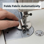 Close-up of the Arenzza EasyHem™ universal sewing machine foot with four action features, showing its versatile design for hemming fabric.