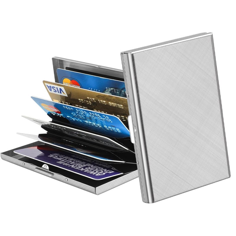 Arenzza RFID credit card case bag with secure card slots and sleek design, shown in a close-up view.