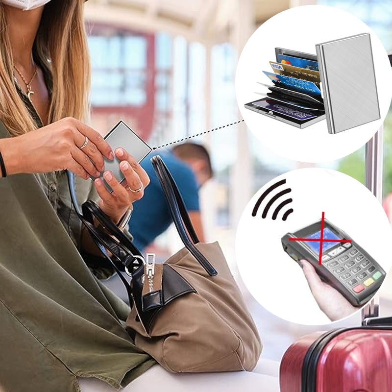 Arenzza RFID credit card case bag with multiple card slots and sleek black design, lightweight and secure for daily use.