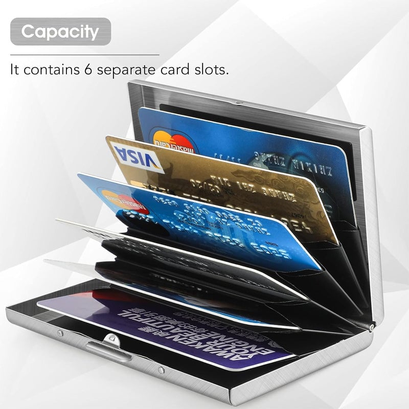 Arenzza RFID credit card case bag with secure card slots and sleek design, shown in a close-up image.