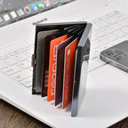 Arenzza RFID credit card case bag with multiple card slots and secure closure, designed to protect credit cards from RFID scanning.