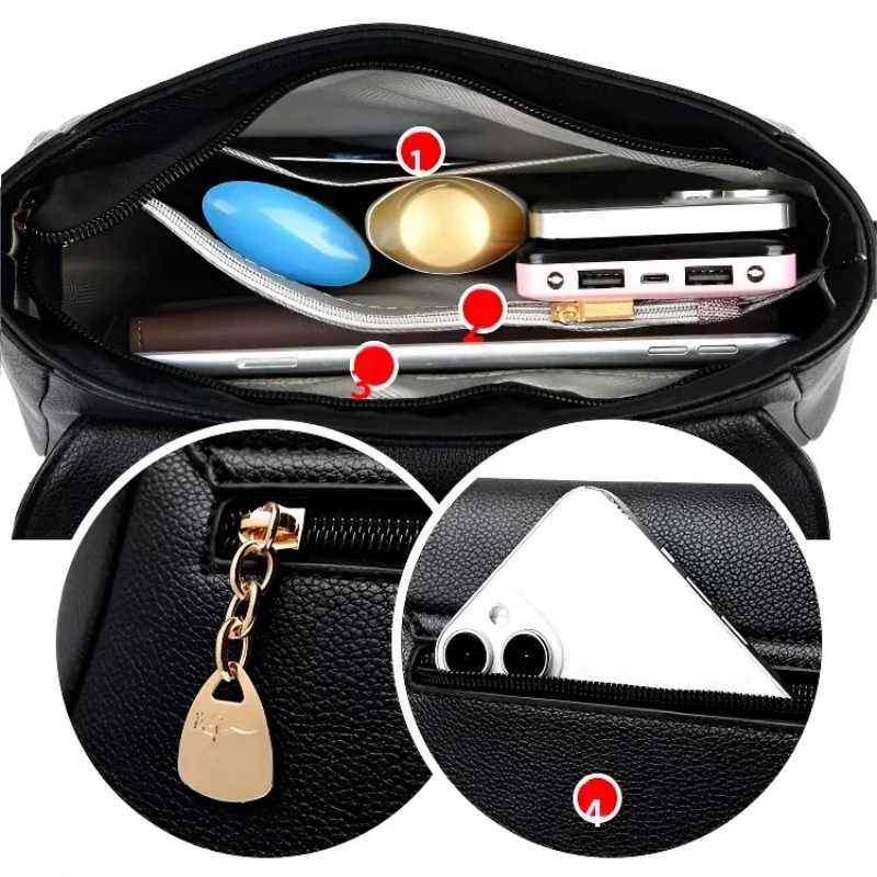 Aarenza multi-layer women's leather bag with elegant design, featuring multiple compartments and a stylish look.