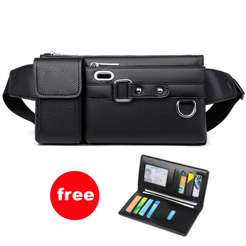 Men's Arenzza leather waist bag, portable business-style bag with adjustable strap and multiple compartments.