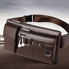 Men's portable leather waist bag by Arenzza, business-style bag with adjustable strap and multiple compartments for essentials.