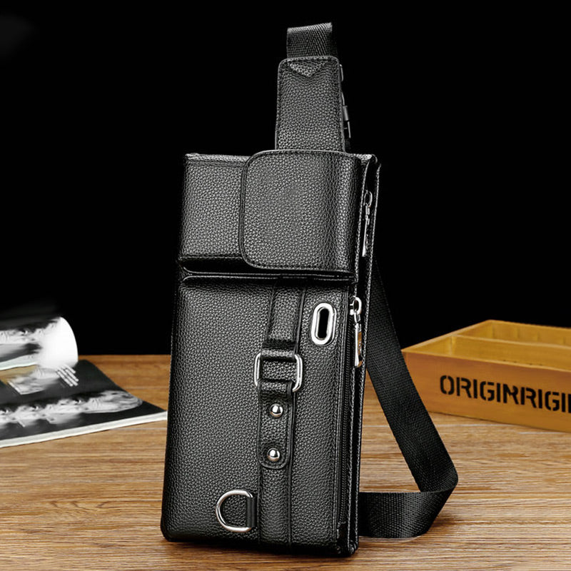 Men's Arenzza leather waist bag with business-style design, compact and portable for everyday essentials.