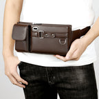 Men's leather waist bag by Arenzza, portable business-style bag with multiple compartments and sleek design for professional use.