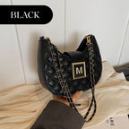 Women’s Quilted Dumpling Design Chain Crossbody Bag by Arenzza featuring a quilted pattern and chain strap.