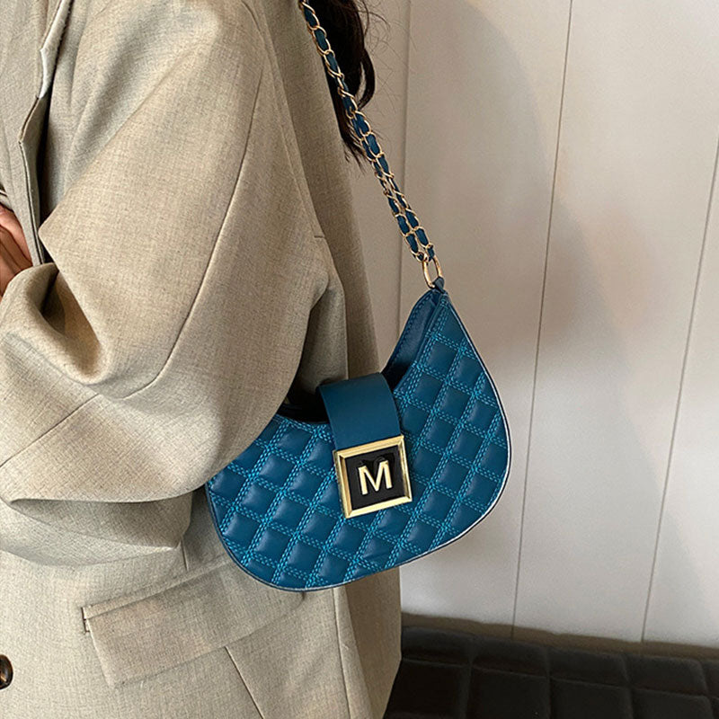Women's quilted Dumpling design chain crossbody bag by Arenzza with a stylish quilted pattern and chain strap.
