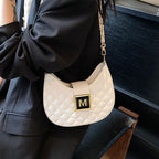 Women’s Quilted Dumpling Design Chain Crossbody Bag by Arenzza with gold chain strap and quilted exterior, stylish and compact.