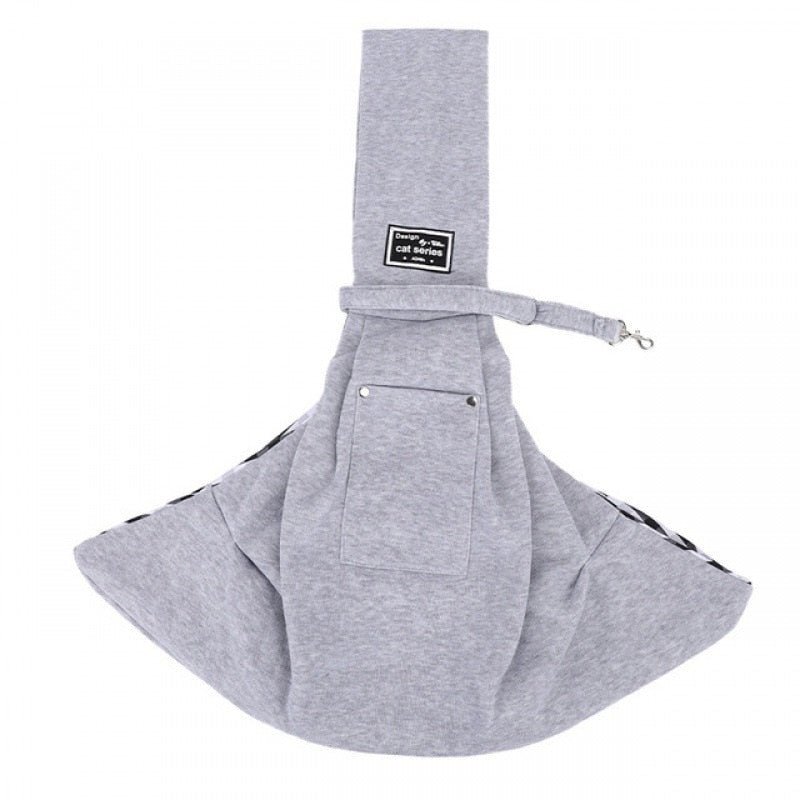 Arenzza dog sling carrier bag holding a small dog, with adjustable straps and soft fabric for comfortable pet transport.