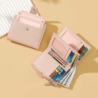 Arenzza multi-layer zipper wallet with two folds, compact and stylish handheld bag in black with multiple compartments.