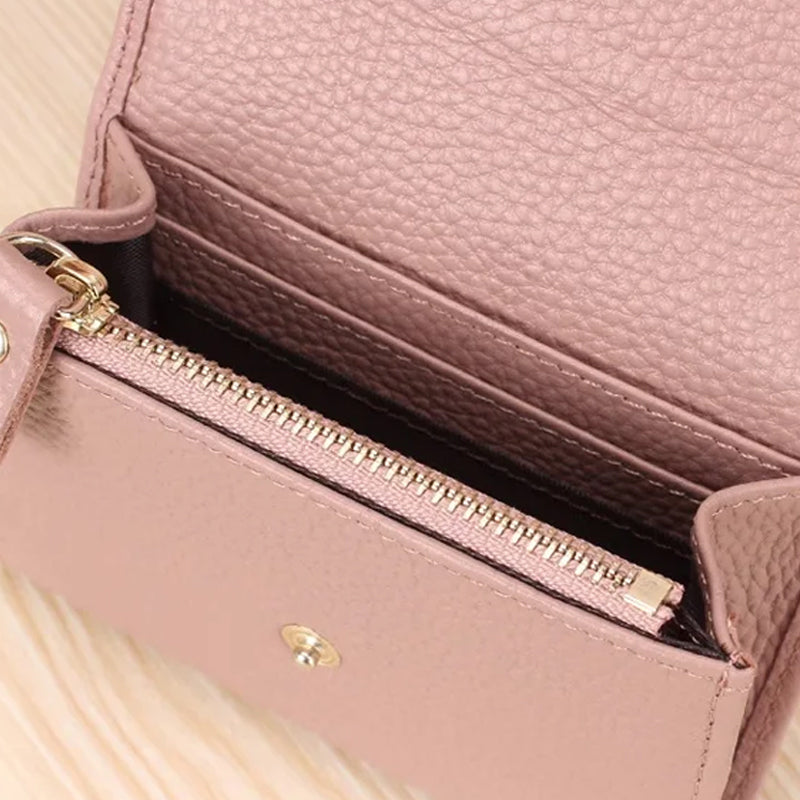 Arenzza fashion lychee pattern PU leather short wallet with snap button, designed for convenient use and stylish Christmas gift.
